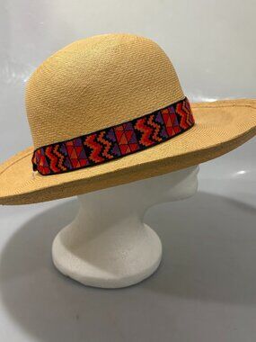 Brooks Brothers Natural Straw Wide Brim Hat One Size 21 7/8 inch Vintage